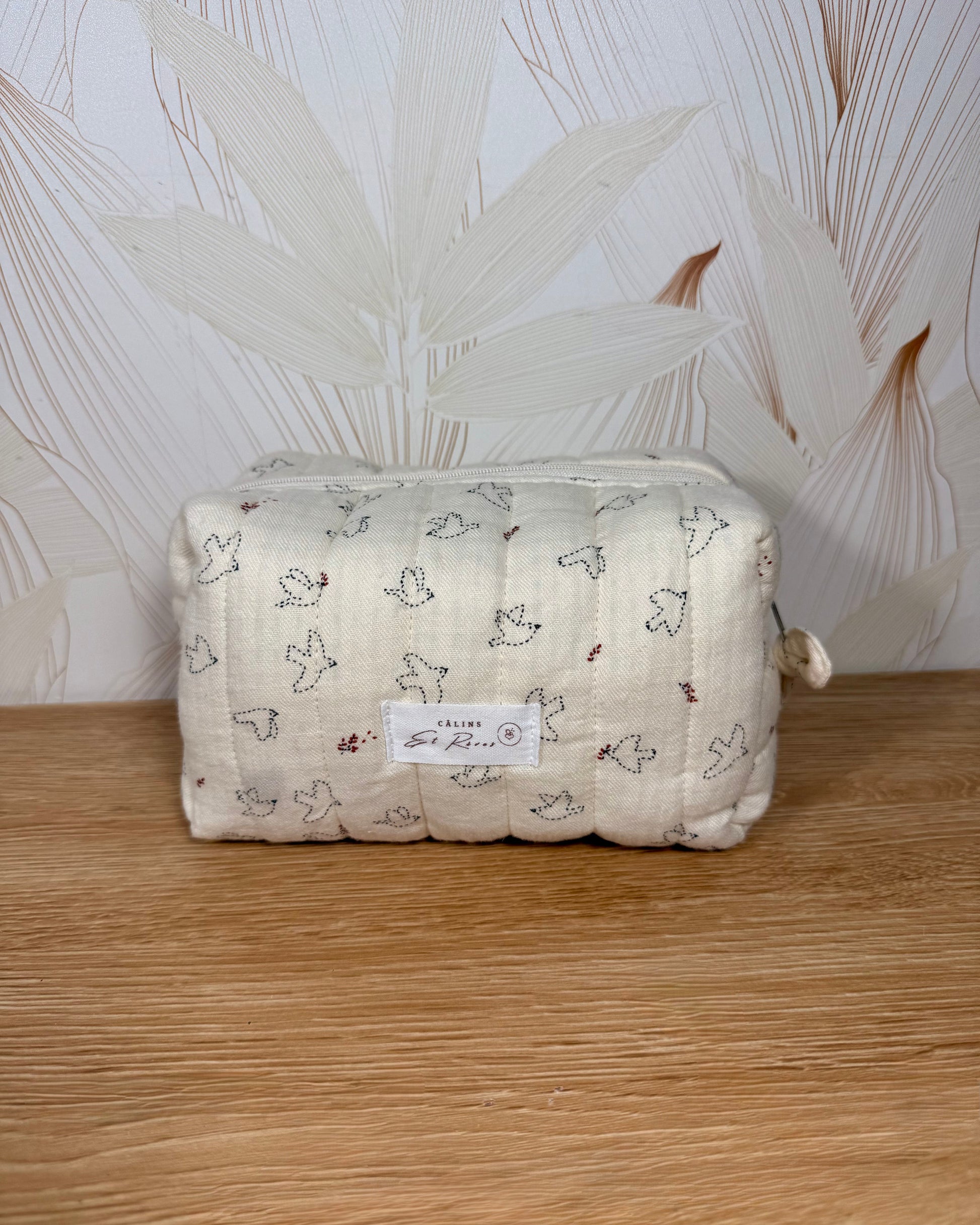 Calins et Reves trousse de toilette matelassée oiseaux