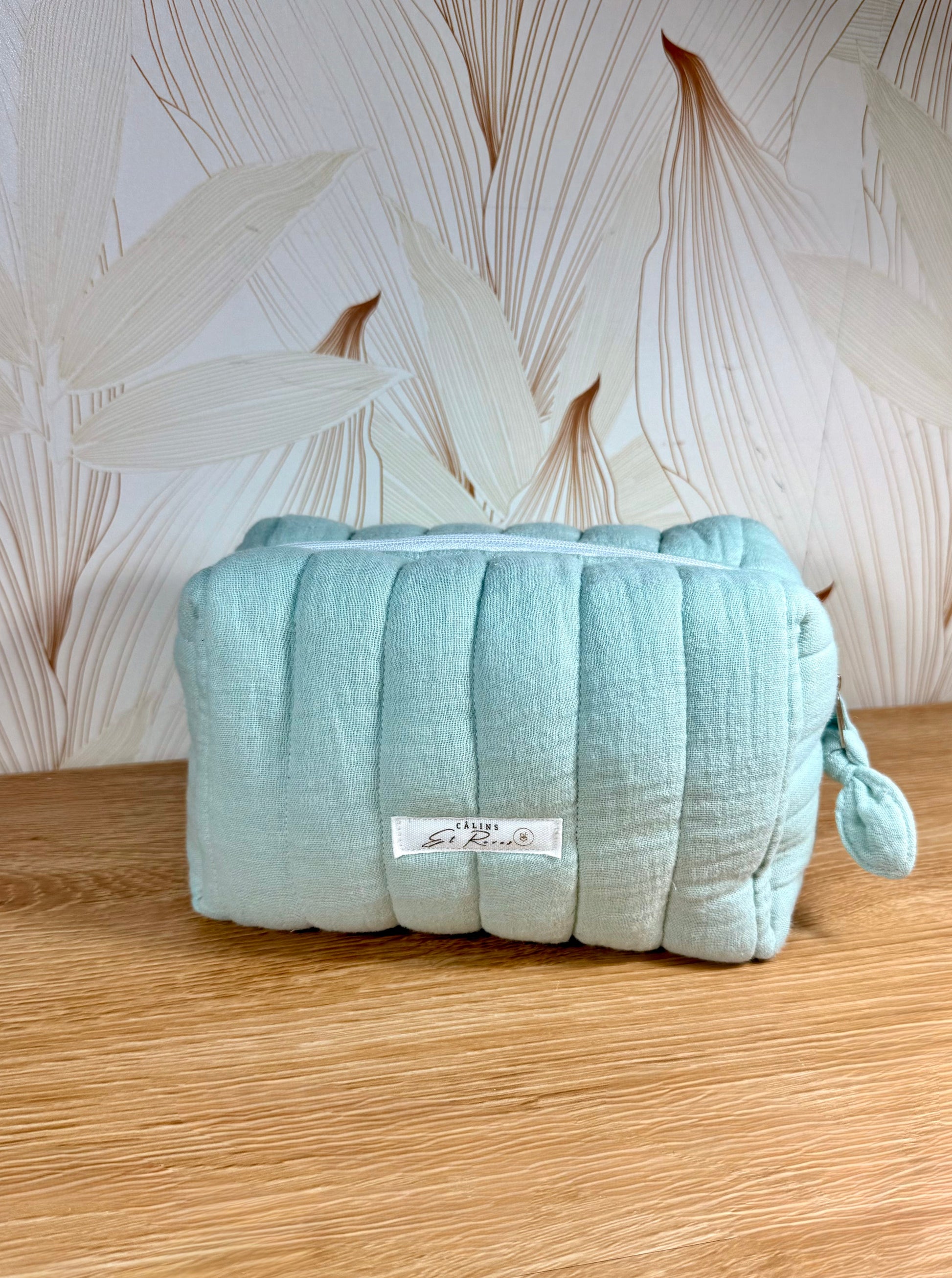 Calins et Reves trousse de toilette matelassee double gaze vert menthe
