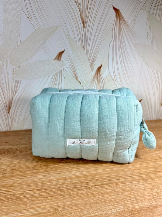 Calins et Reves trousse de toilette matelassee double gaze vert menthe