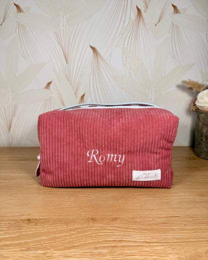 Calins et Reves Trousse de toilette personnalisée velours rose vichy rose