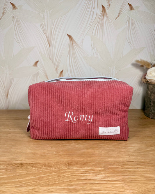 Calins et Reves Trousse de toilette personnalisée velours rose vichy rose